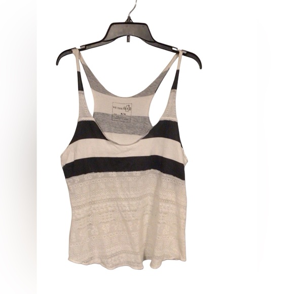 We the free black and white striped tank with lace design. Size medium - Picture 1 of 5